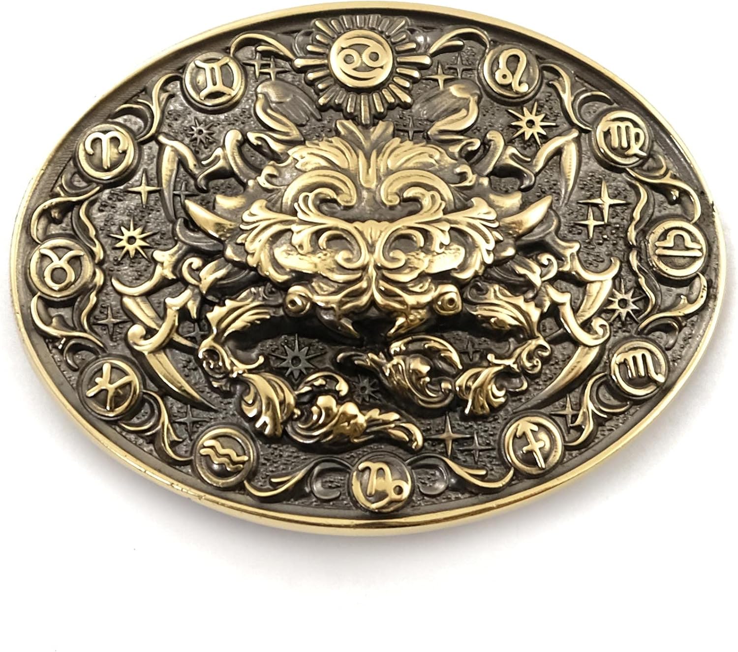 Leather belt with Cancer buckle, Cancer Crab Horoscope Astrological Zodiac Sign solid brass belt buckle for casual belt for men and women