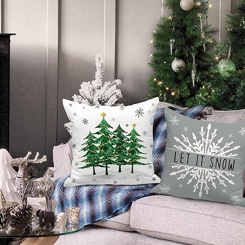 Miniatura 3 de Lanpn Juego de 4 fundas de almohada de Navidad grises de 20 x 20 pulgadas, decorativas de 20 pulgadas, color gris, modernas, de invierno, copos de
