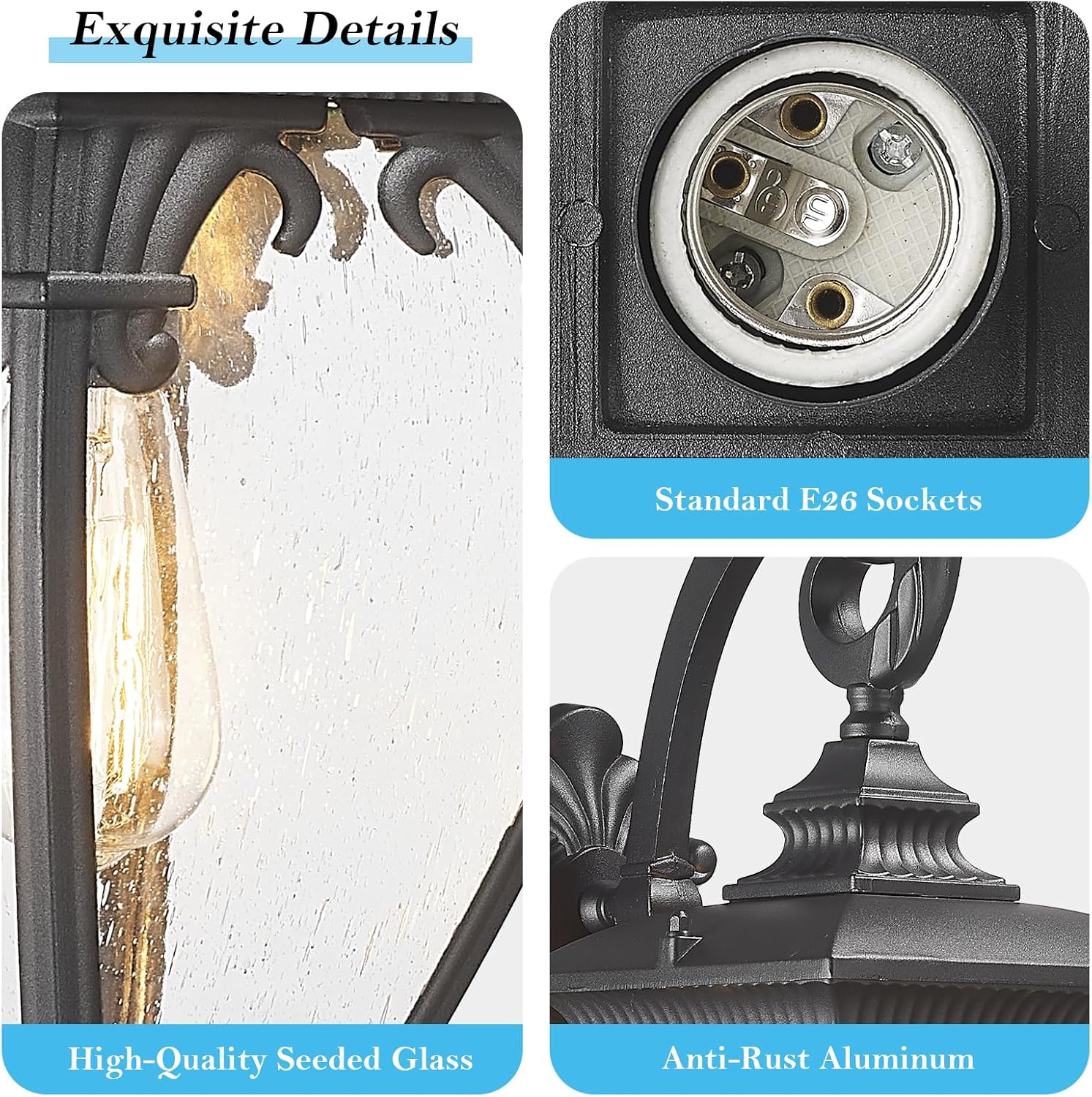 Large Outdoor Wall Lights Exterior Lighting Fixtures, 24.6 Inch Waterproof Large Outdoor Lanterns for Porch Light Fixture, Black Exterior Sconce Light for Outside House Patio Garage