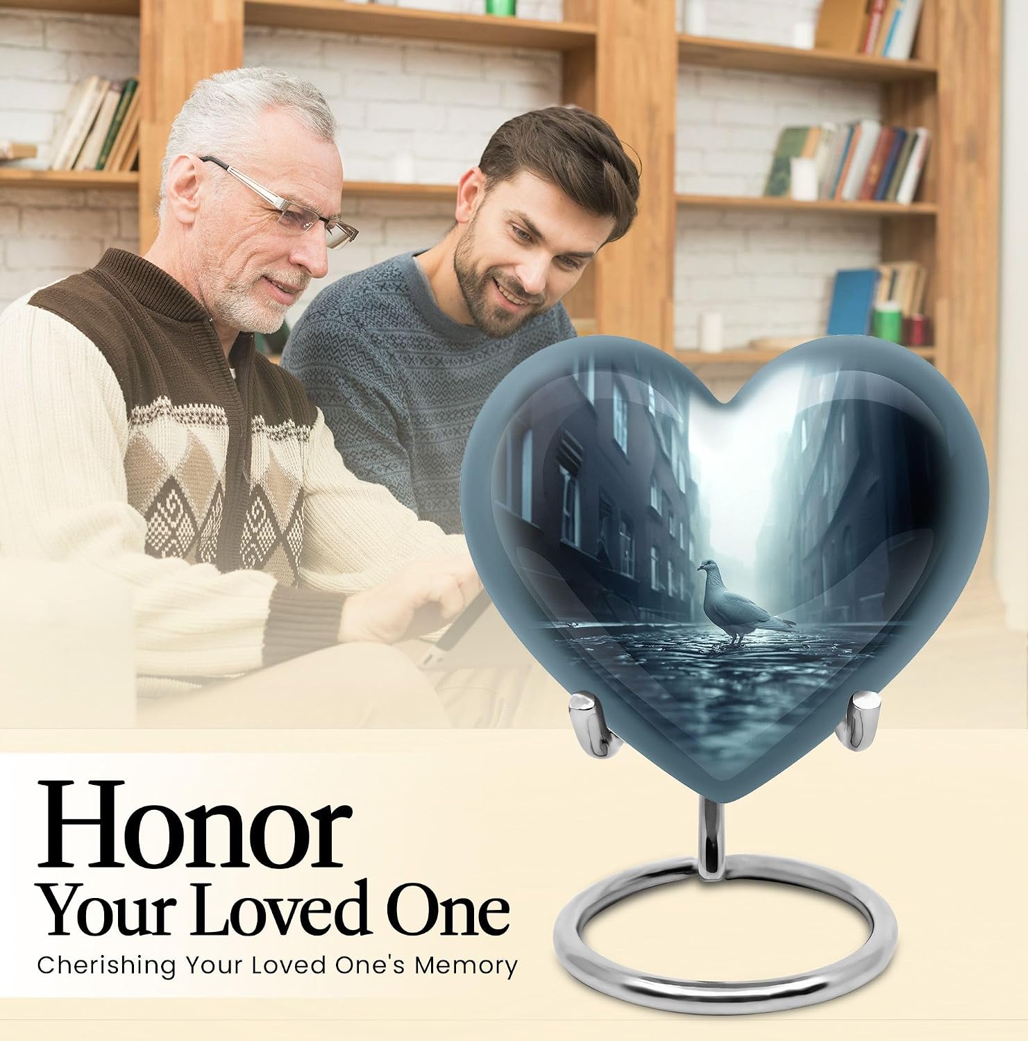 Doves in Street - Heart Shaped Urn for Human Ashes, 10 Inch Urn, Grey Urns for Human Ashes Women, Urn for Human Ashes Adult Male & Female, Urn for Ashes for Women, Large Urns for Human Ashes