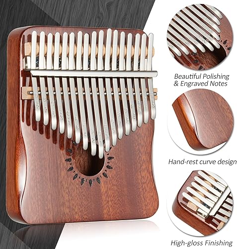 Miniatura 9 de AARVI Kalimba - Piano de pulgar de 17 teclas, piano portátil de dedo Mbira, regalos para niños y adultos principiantes (amarillo)