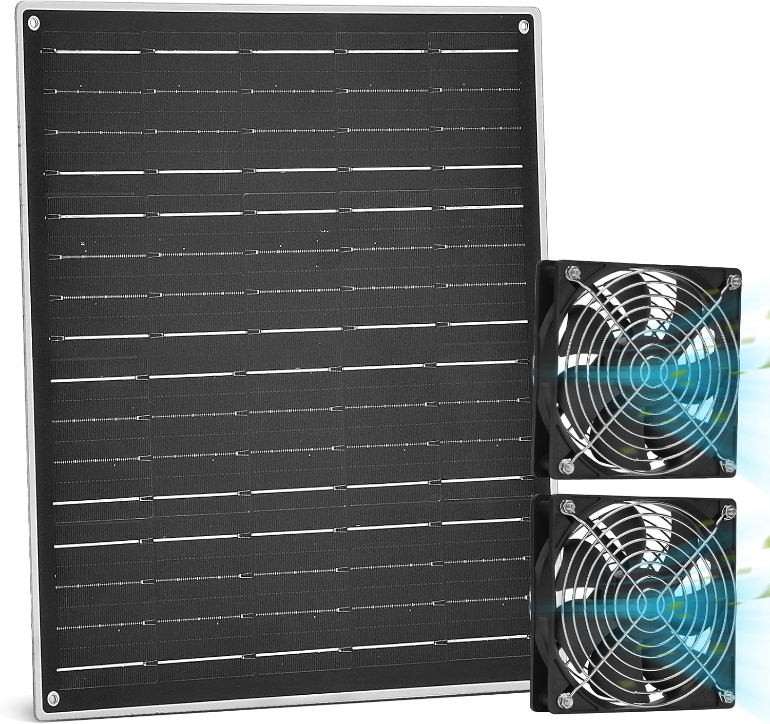Solar Powered Fan Kit, Chicken Coop Fan,15W Solar Panel with 2 Fans, Intake or Exhaust Air Fan wtih 9.8 Ft Cable for Outside Backyard Chicken Coops, Greenhouses, Dog Houses, Pet Houses, Greenhouse