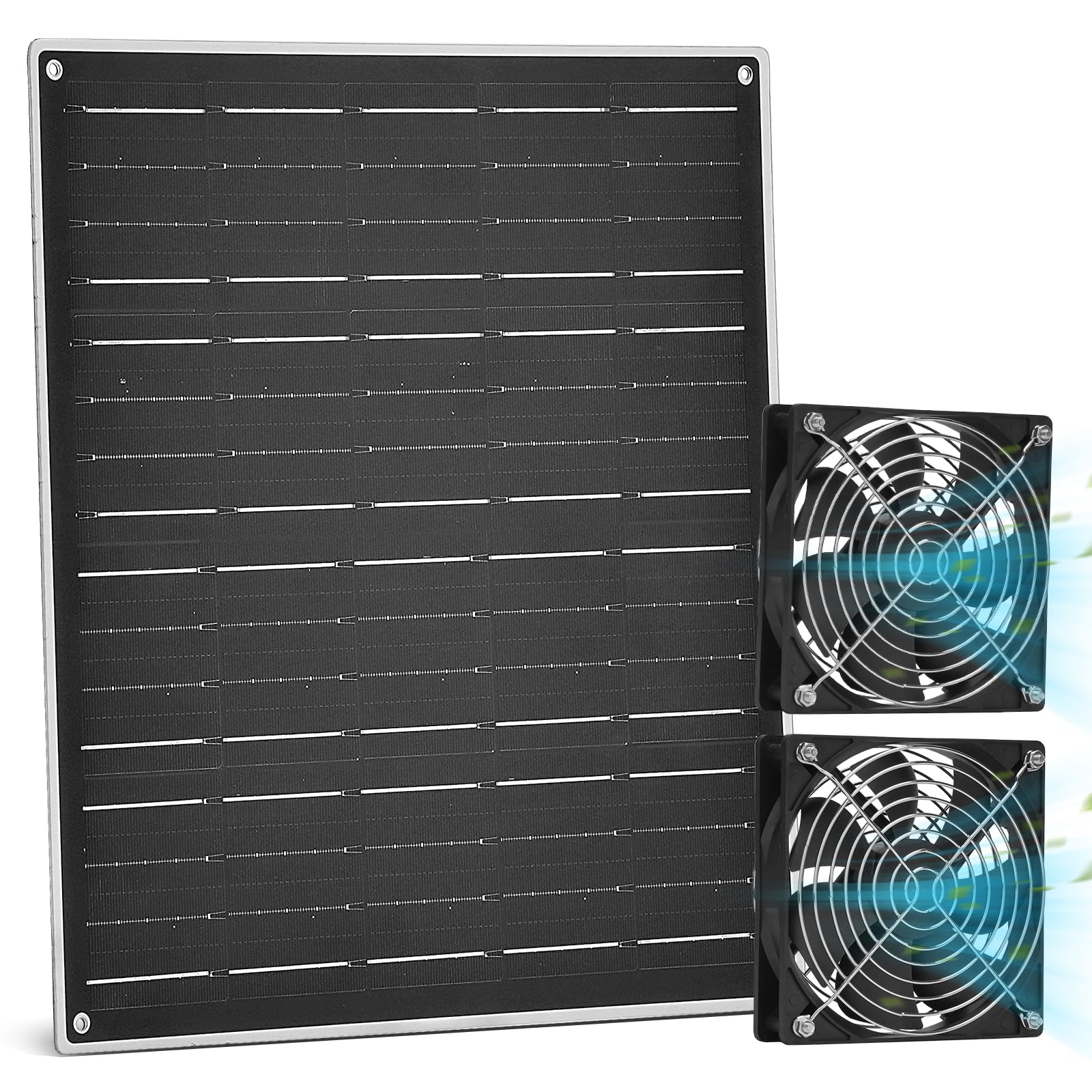 Kit de ventilador de energía solar, panel solar de 15 W con 2 ventiladores, ventilador de aire de entrada o escape con cable de 9.8 pies para gallineros exteriores, invernaderos, casas de perros