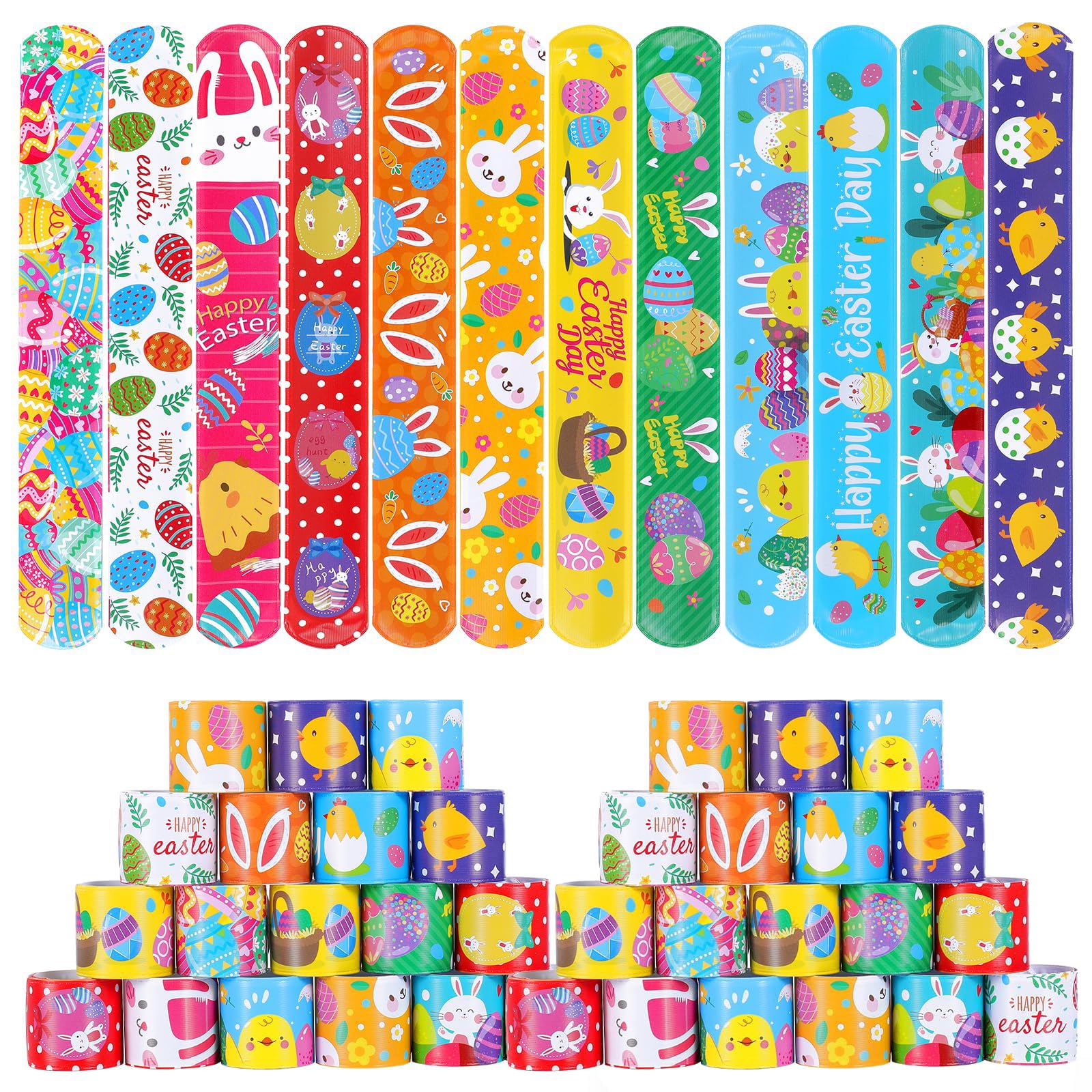 12 Pcs Easter Gifts For Kids Slap Bracelets Set Fun Easter Egg Basket Stuffers Bunny Birthday Party Classroom Activities Exchange Bracelet Gifts For Craft Lovers Men And Women Classroom Prizes