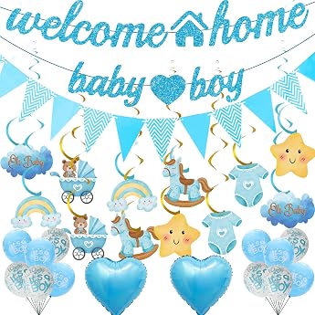 Welcome Home Baby Decoration Boy - Pack of 34 Decoration for Boys