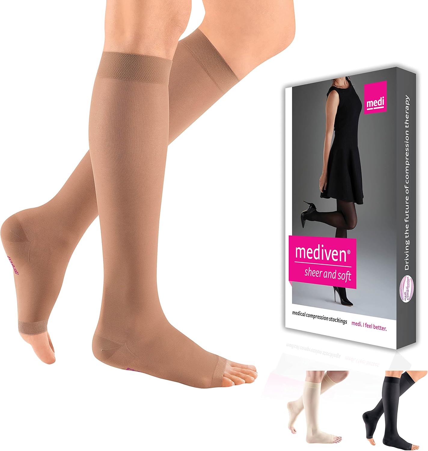 mediven Sheer & Soft for Women, 20-30 mmHg - Open Toe, Knee High Compression Stockings, Sheer Hosiery