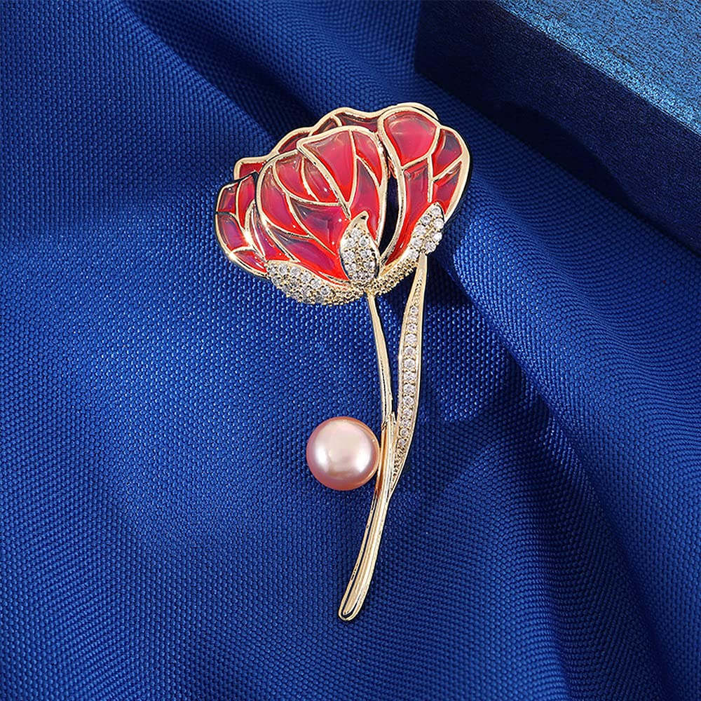 LYGXWJFC Broszki dla kobiet, Vintage różowa emaliowana broszka z kwiatem Pin damska z broszką z imitacji perły