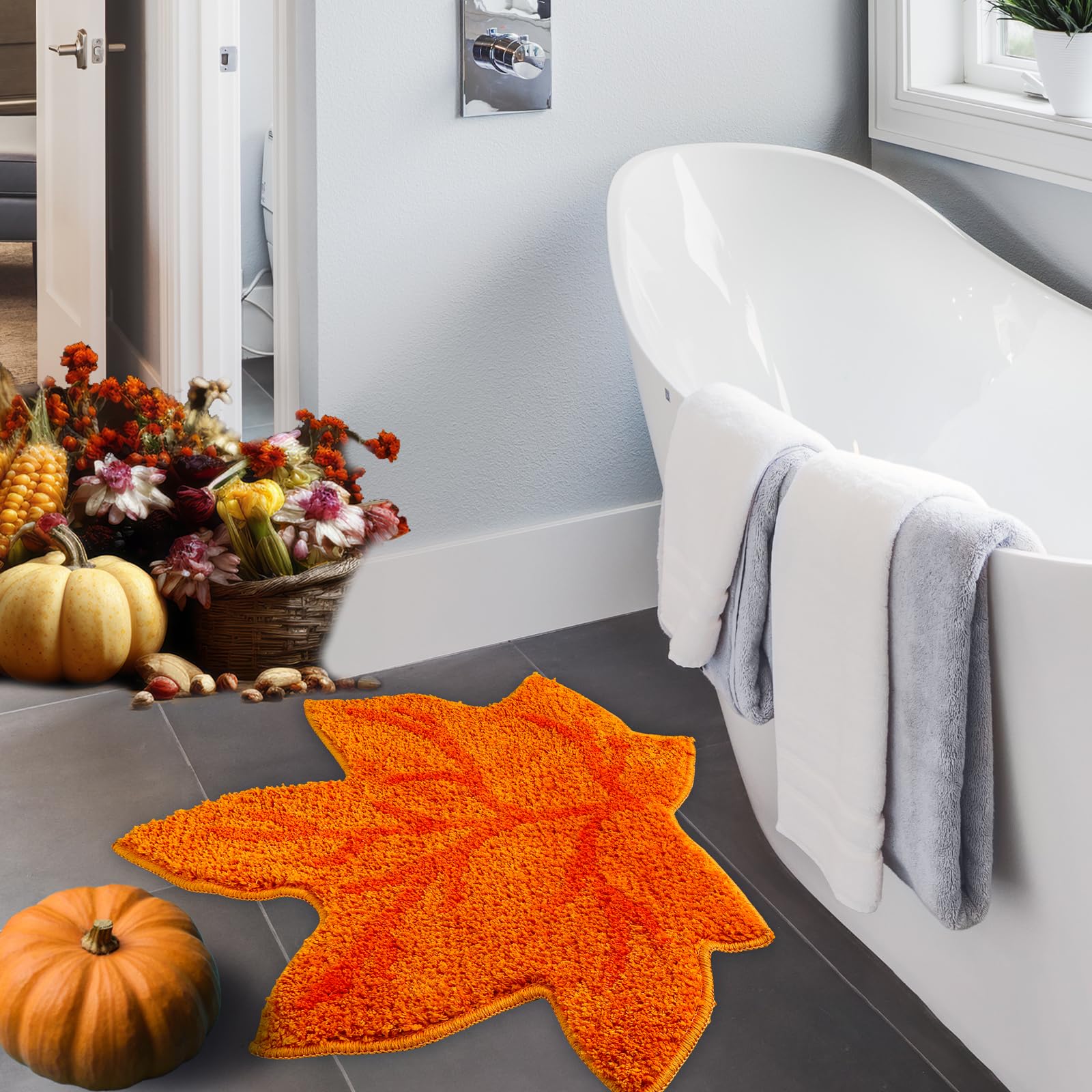 Ceenna Fall Bathroom Rugs Thanksgiving Maple Leaf Rug Autumn Bath Mat