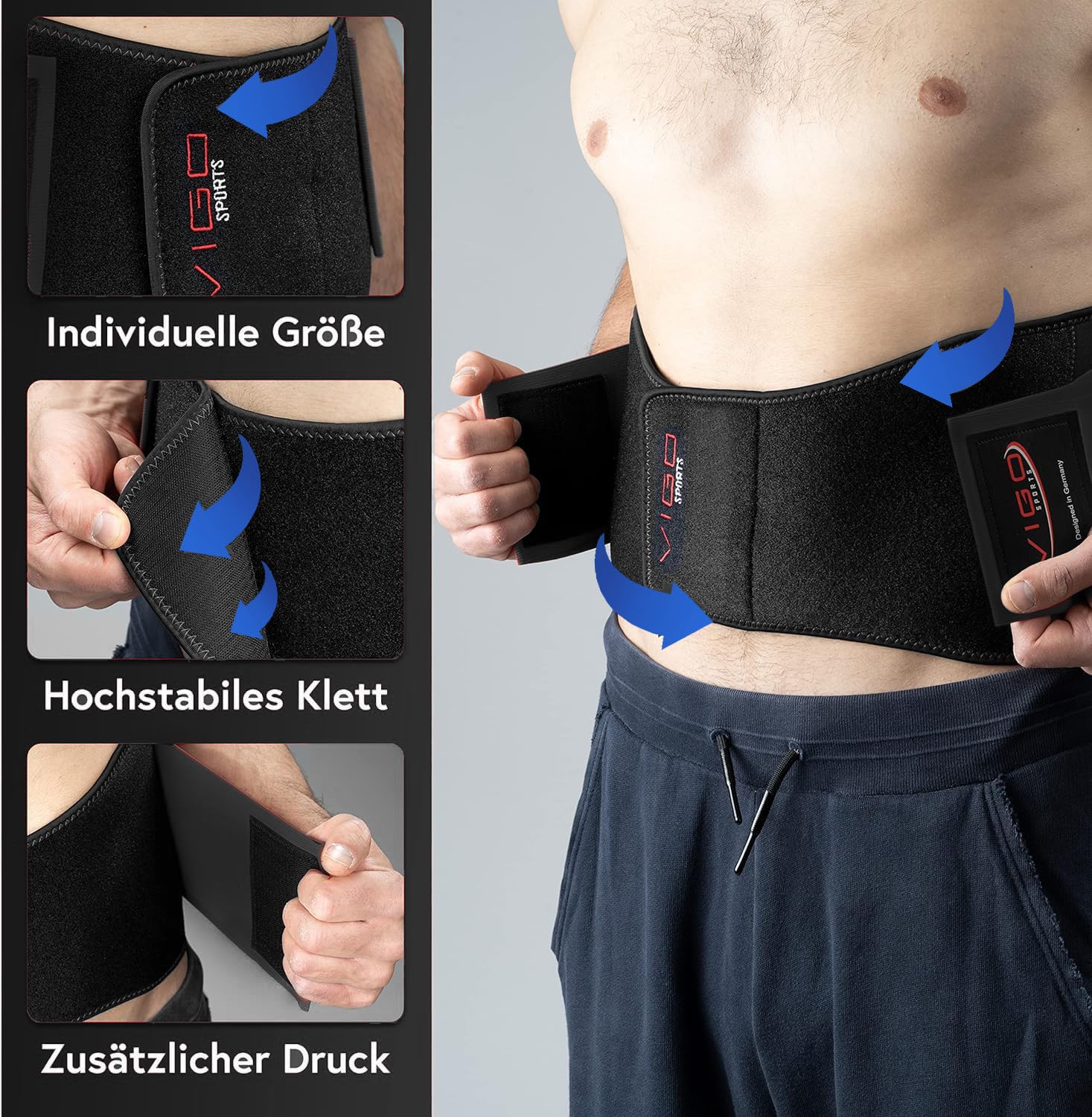 VIGO SPORTS Rückenbandage waschmaschinenfest - Anti-Schweiß Nierengurt für effektive Stabilisierung des Rückens - Rückenstützgürtel für Herren & Damen - wärmender Lendenwirbelstütze Gürtel