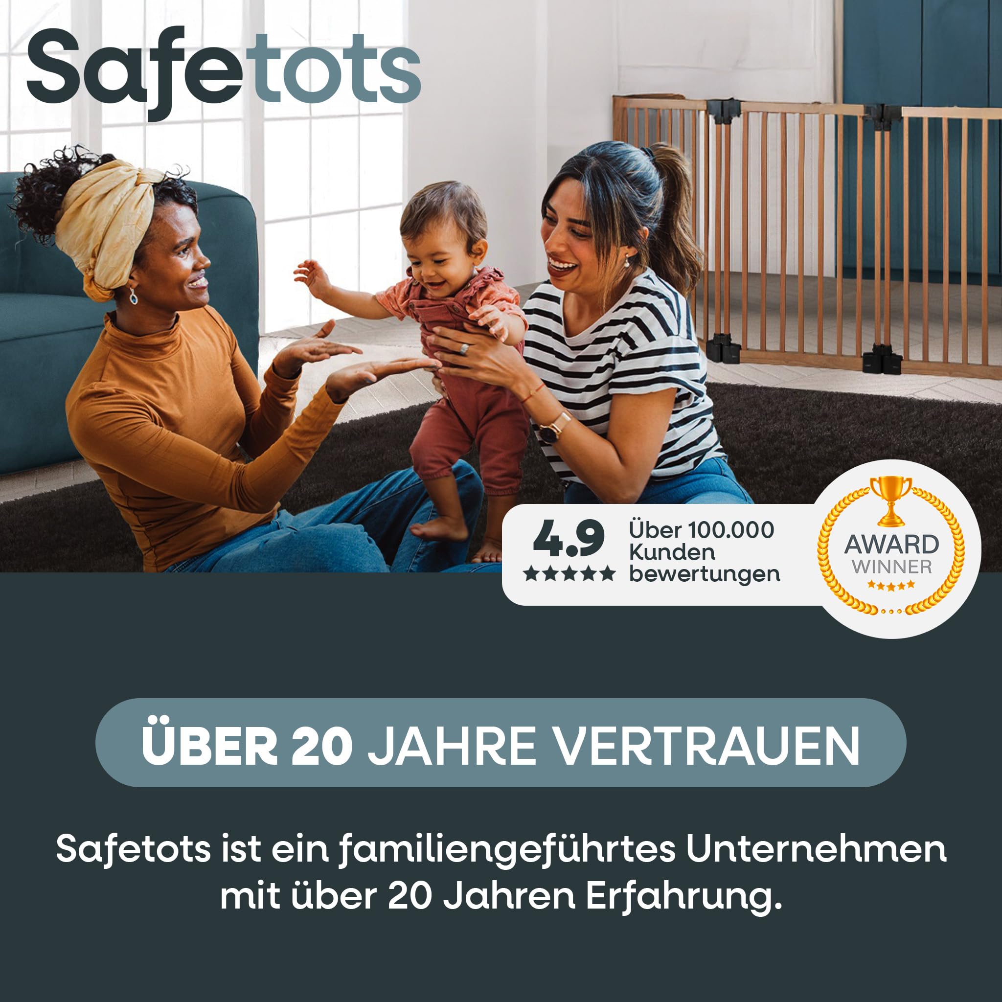 Safetots SafeStep Treppenschutzgitter ohne Bohren Weiß – Maximale Sicherheit für Babys & Haustiere – Visuelle Schließkontrolle – Beidseitig öffnend – Komfortables Tür- & Treppengitter 68cm - 75cm