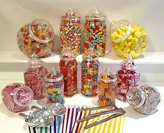 JUMBO 12 Assorted Jars 2 Scoops, 2 Tongs, 100 Bags - Vintage Victorian Pick & Mix Sweet Shop Candy Buffet Kit Party Pack (GREEN)