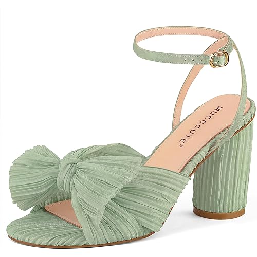MUCCCUTE Women's Bow Knot Heeled Sandals Ankle Buckle Strap Chunky Heeled Open-toe Comfortable Wedding Party Fashion Heeled