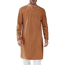 Mens Kaftan Thobe Textured Henley Shirt Long Sleeve Robe Casual Muslim Gown Shirt