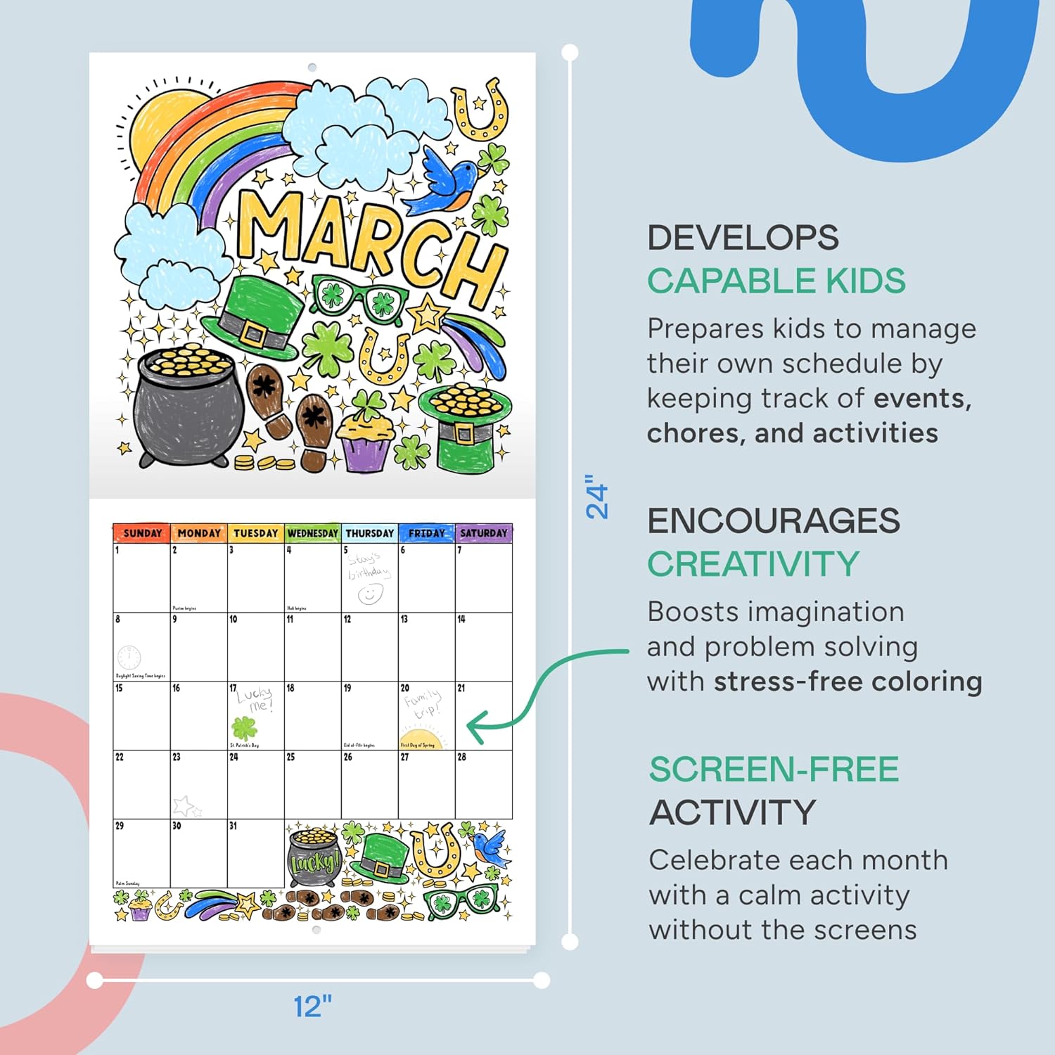 Tiny Expressions - Coloring Calendar 2026, Color Your Own Wall Calendar with Planning Boxes for Daily, Weekly, and Monthly Tasks - Image 2