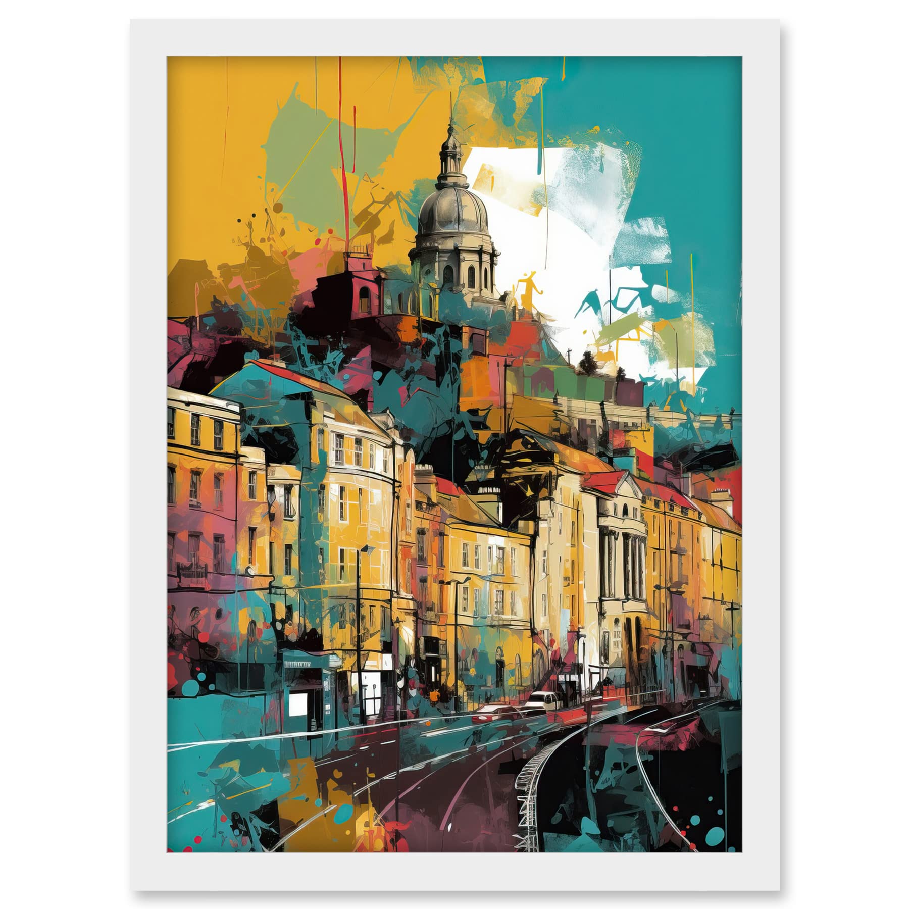 Artery8 Nottingham City Modern Multicoloured Cityscape Artwork Framed A3 Wall Art Print
