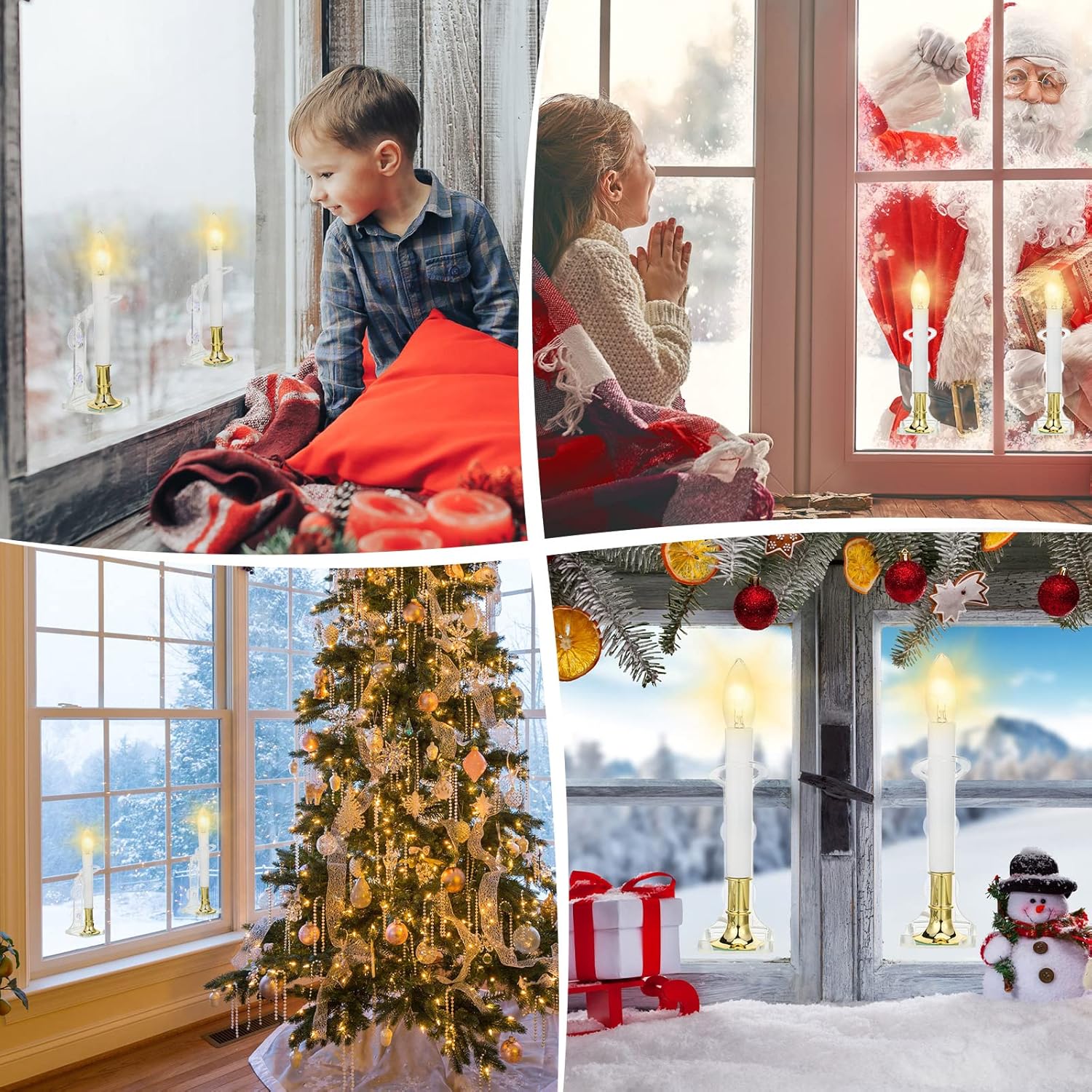 12 Pcs Christmas Electric Window Candle Lamp Holders with Strong Suction Cups Window Plastic Suction Cup Candle Holders for Windows to Secure Christmas Holiday Small Flameless(Clear)