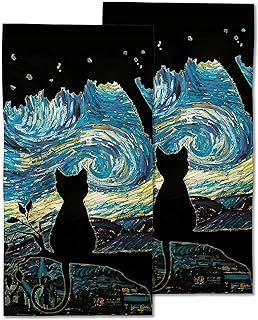 2 Pack Hand Towels for Bath,Black Cat Starry Night Decorative Towels Highly Absorbent Soft Towels for Bathroom Beach Kitchen Spa Gym Face Towel 14x28 Inch