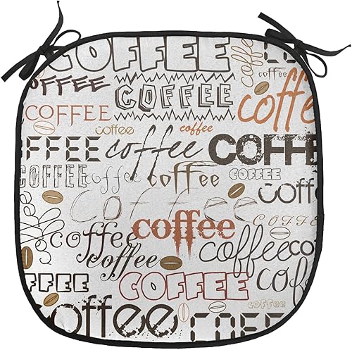 Miniatura 2 de Lunarable Juego de 2 cojines para silla de café, letras de café, aroma de bebida matutina, impresión tipográfica tradicional, acolchado de asiento