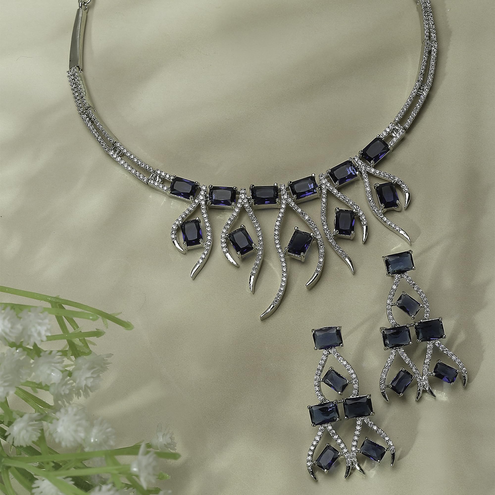 Rhodium-Plated American Diamond Studded Necklace Set