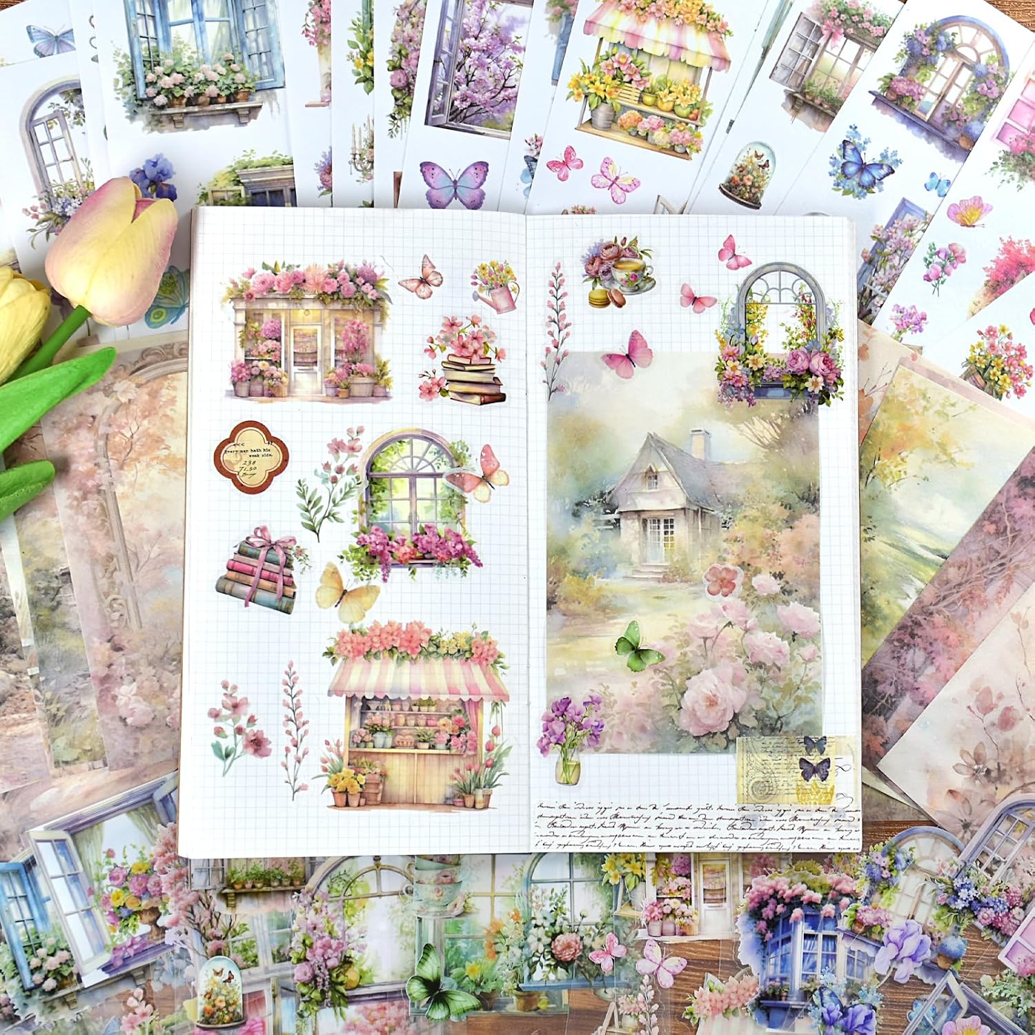 Plants Floral Scrapbook Stickers 54Page Vintage Natural Butterfly Garden Flowers Stickers Books for Scrapbooking Supplies Aesthetic Junk Journal Journaling Craft