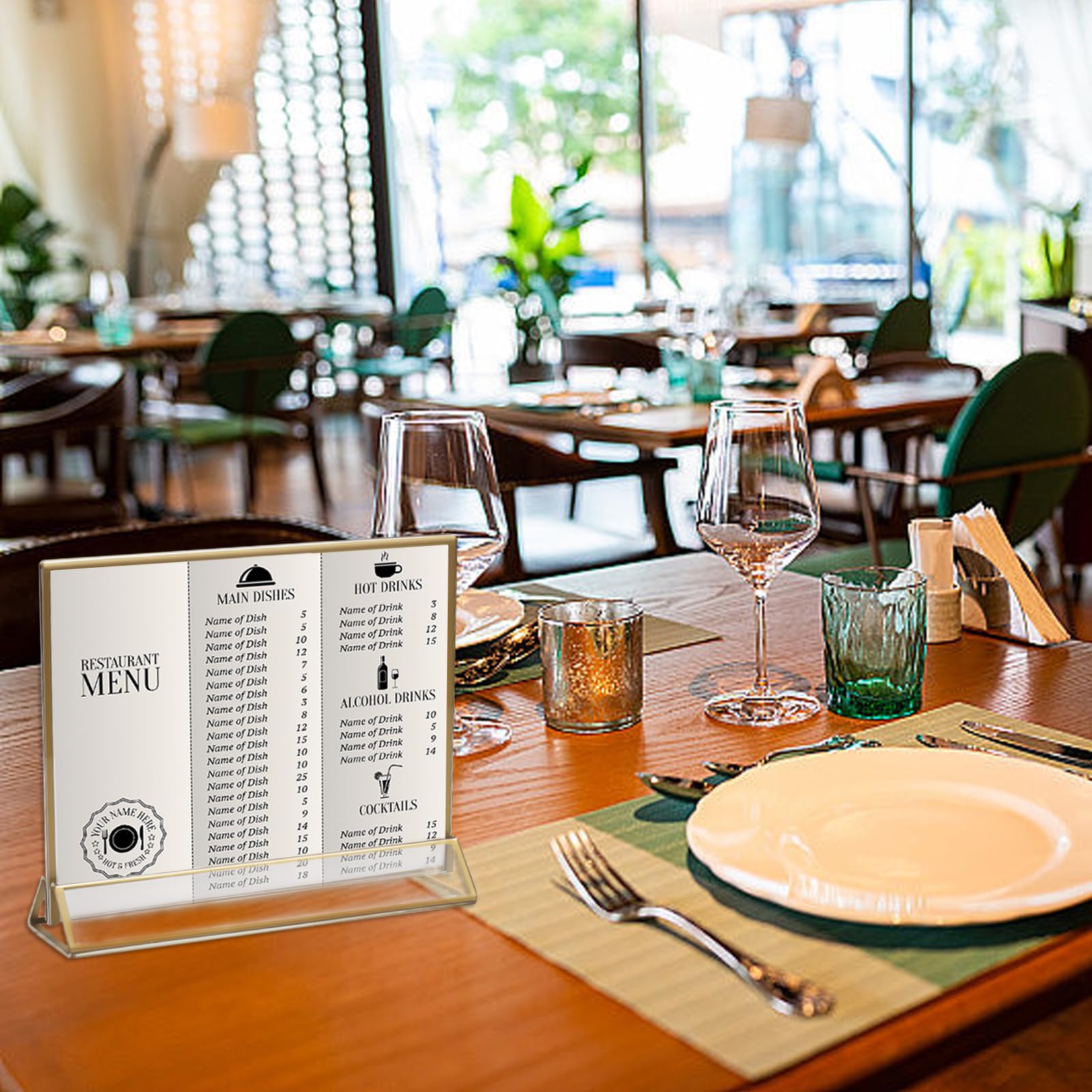 6 Pezzi Espositori Plexiglass Con Bordo Oro - Porta Menu E Foto Da Tavolo Per Matrimoni E Feste - Foto 2