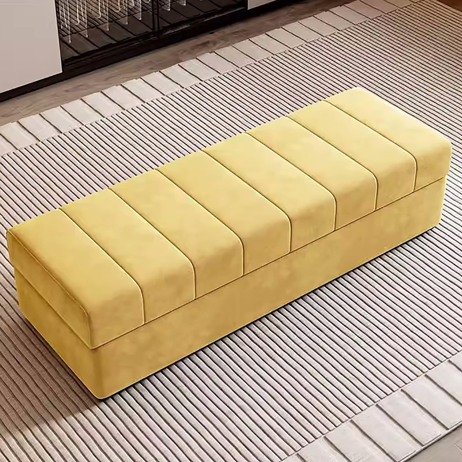 Banc de rangement en bois massif haut de gamme jaune clair 120cm