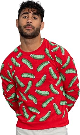 Mad Engine Rick and Morty Pickle Rick Christmas Ornaments All Over Youth Red Sweatshirt