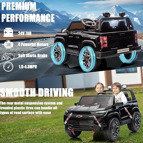 Miniatura 2 de POSTACK Chevrolet 24V 7Ah - Vehículo de juguete con batería grande para niños, camión de 2 plazas con control remoto, luces LED brillantes y juego