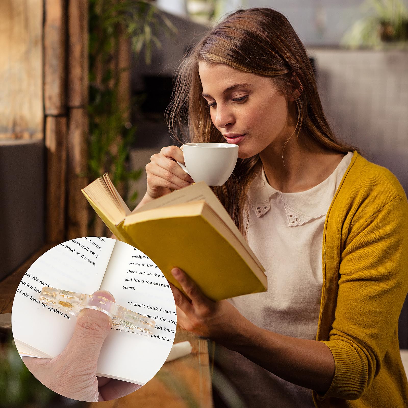 Gjinxi 2 stuks boekpaginahouder, gedroogde bloem hars duim boek pagina- houder en bladwijzer met kwastje, boekaccessoires voor leesliefhebbers, cadeau voor boekenwurm, lezers, literair, studenten