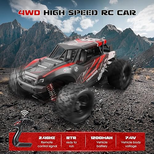 Miniatura 6 de TZnponr Coches RC a escala 118, alta velocidad de 36 KMH, control remoto de 2.4 GHz y 2 baterías recargables, 4 amortiguadores, para Navidad (rojo)