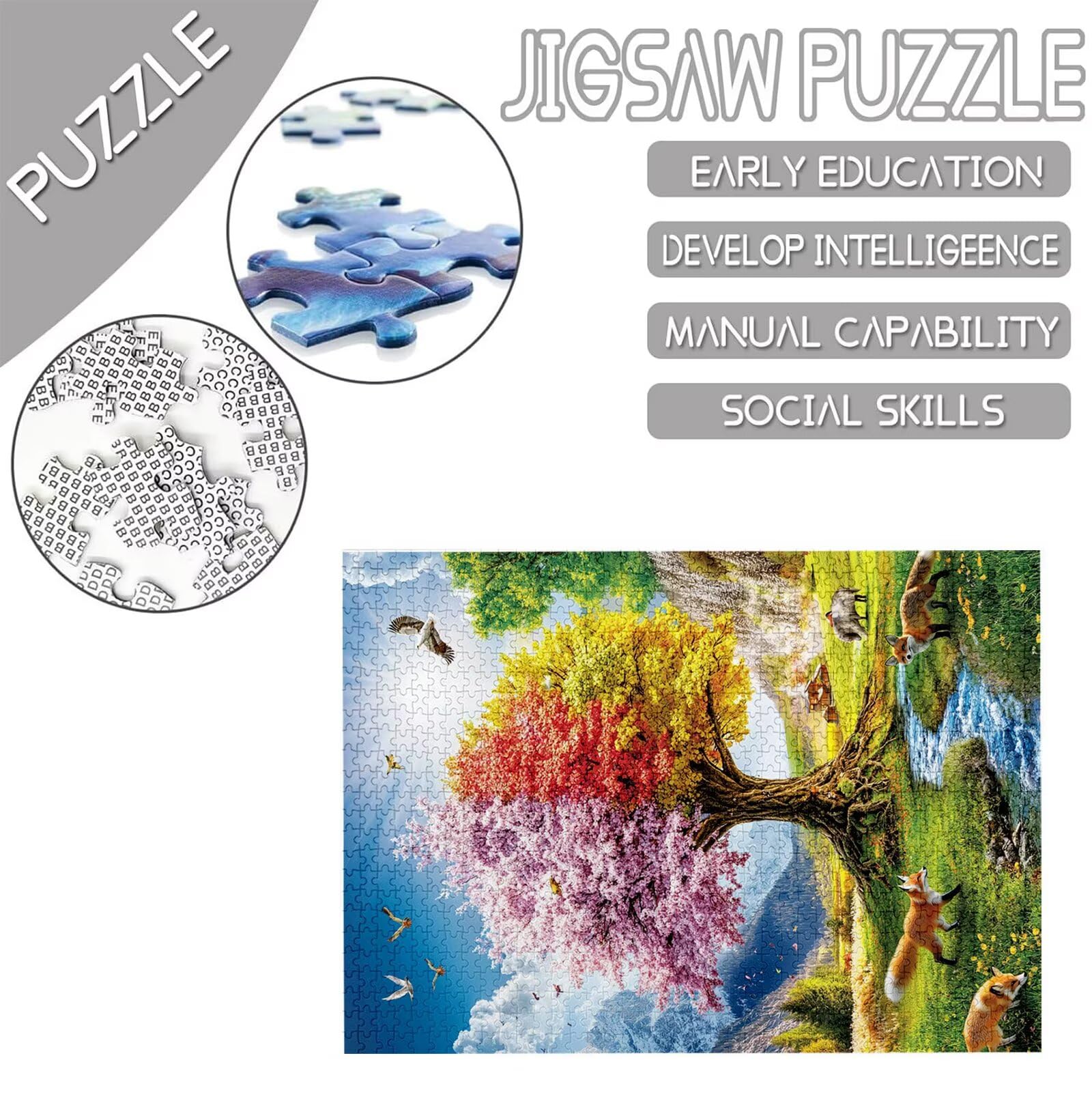 Cztery pory roku Puzzle 4000 elementów dla dorosłych, duże drewniane puzzle wzór krajobrazu, 141x87cm układanka DIY rzemiosło 14 lat działalność rodzinna z opakowaniem na prezent do dekoracji ścian