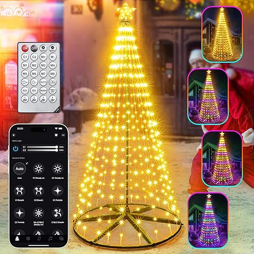 Miniatura 10 de Árbol de Cono de Navidad Preiliminado Inteligente de 30+ Modos con Luces - 7.5 pies 411 LED Control por App Espectáculo de Luces que Cambian de