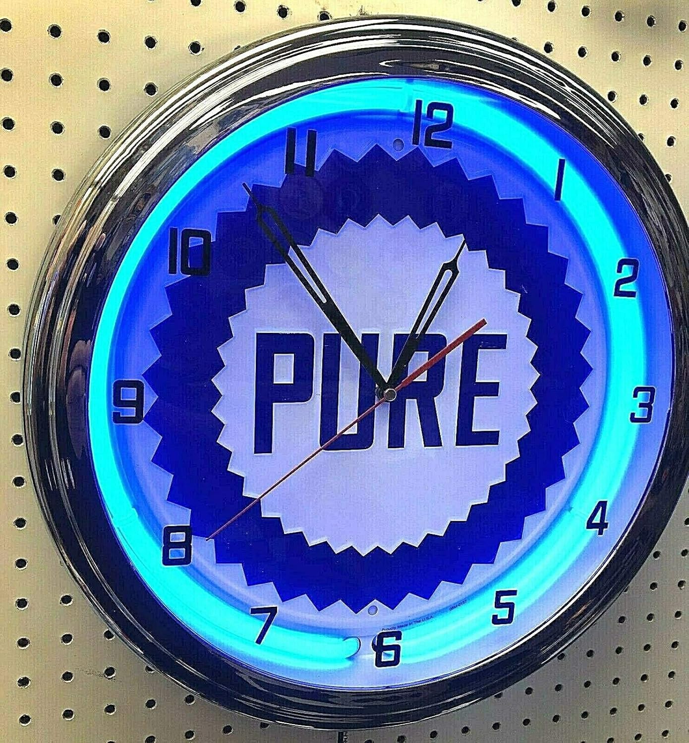 16" Pure Gasoline Motor Oil Gas Station Sign Neon Clock