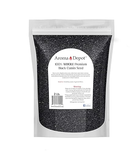 Aroma Depot 2lb  32 oz Raw Black Cumin Seeds (Nigella Sativa) orgánicamente crecido 100% puro entero, Premium no GMO no irradiado y libre de gluten,