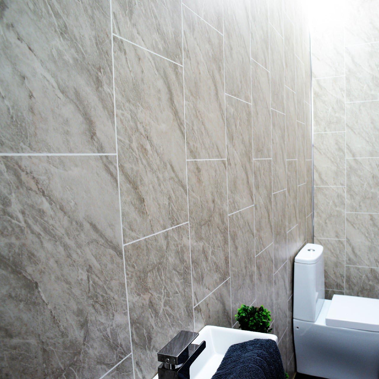 Grey Marble Bathroom Wall Panels splashbacks Tile Effect cladding Used in Kitchen, Office Ceiling and Walls, Perfect for Wet Walls in Shower, PVC Plastic 100% Waterproof 10 Panels