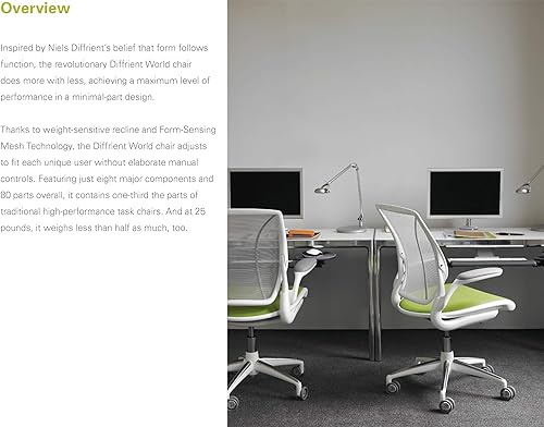 Miniatura 6 de Humanscale Diffrient World - Silla de trabajo  Asiento y respaldo de malla a rayas negras  Marco negro ribete negro  Brazos Duron ajustables en