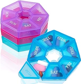 4 pk Pill Box, Pill Organizer, Pill Case, Pill Container, Weekly Pill Organizer, Pill Holder, Pill Box 7 Day, Pill Dispenser, Portable Small for Pocket or Travel - Pills Medication & Vitamins Holder