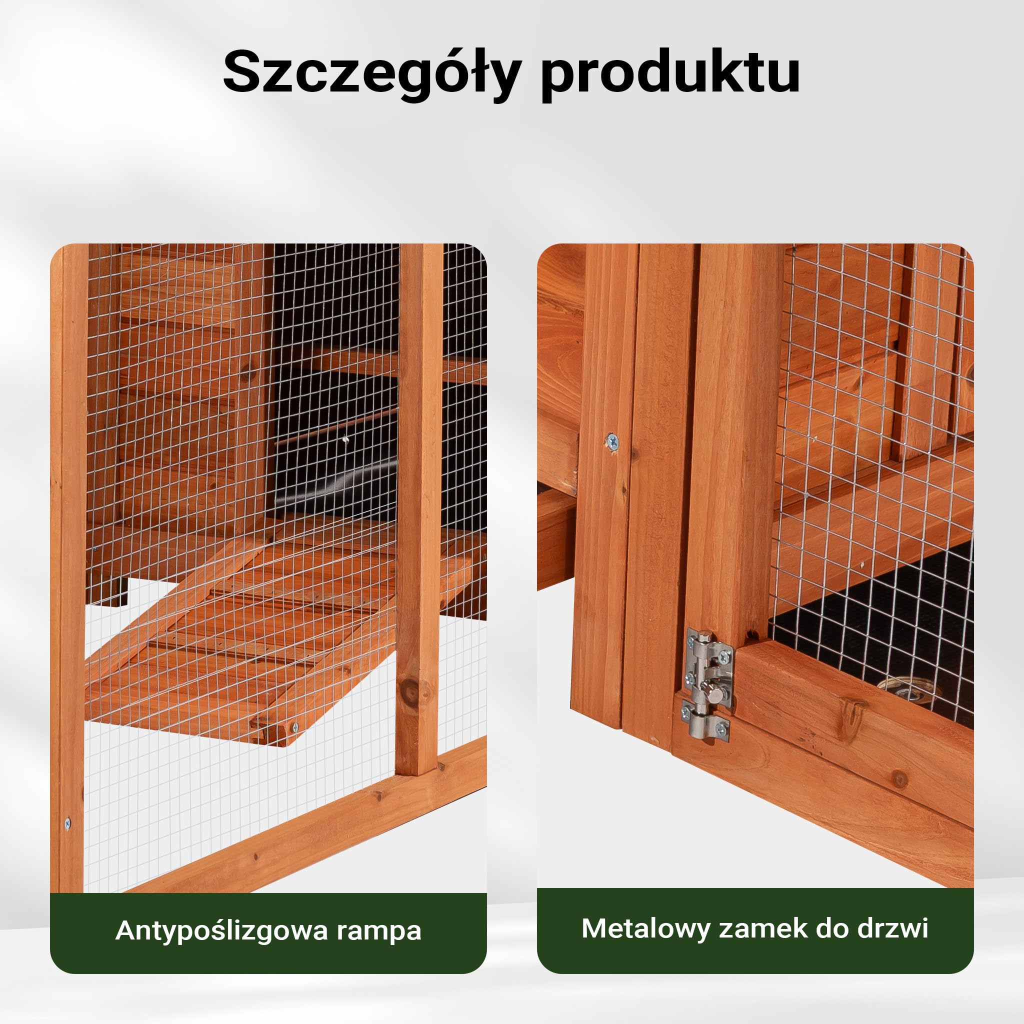 Domek dla gryzoni Wiltec 1950 x 635 x 1200 mm, klatka dla królików z drewna świerkowego, z dachem bitumicznym, klatka dla kurczaków z budką lęgową, zagroda dla małych zwierząt na wolnym wybiegu