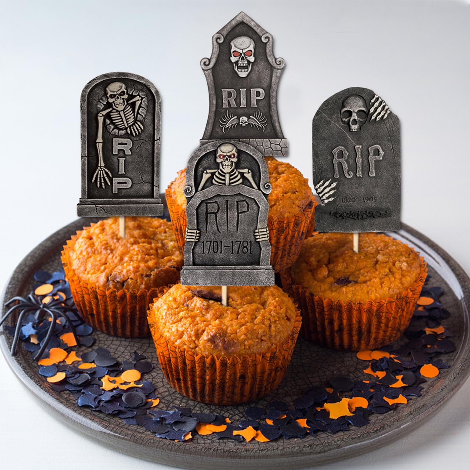 9 Stück 3D Halloween Cupcake-Deko – Schädel, Grabsteine, Schlösser, Aus Harz, Ca. 2,5-3 Cm