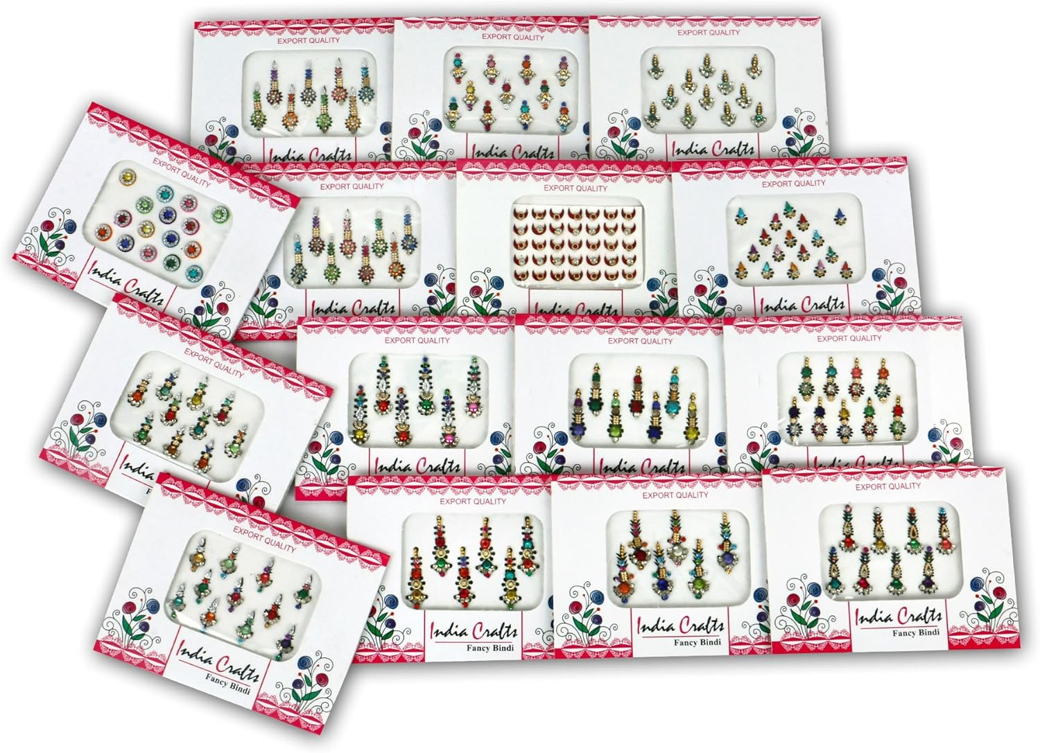 India Crafts 6 Packs 60 Multicolored long Bindis Forehead Tika Face