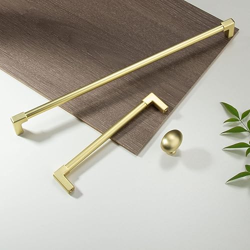 Miniatura 6 de TUNNY Paquete de 10 manijas clásicas sólidas para gabinete, 6.3 pulgadas6.299 in de espacio entre tornillos, manijas de muebles cepilladas de oro