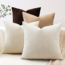 JOTOM Set of 4 Corduroy Cushion Covers Decorative Sofa Pillowcase Soft Decorative for Home, Living Room, Bedroom, Sofa Decoration, 45 x 45 cm (Cream Brown)