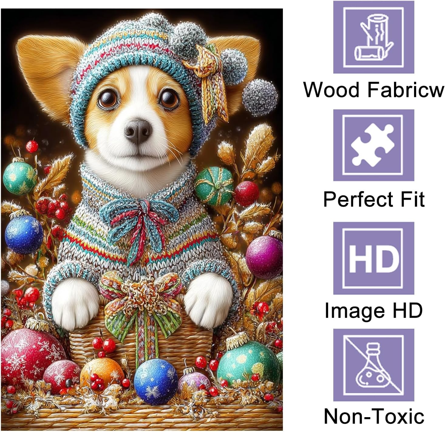 Corgi in A Christmas Basket 1000 Pieces Puzzle for Adults, Educational Intellectual Jigsaw Puzzle, Christmas Fantasy Puzzles for Adults Fun Game 20 * 28.8 Inch