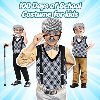Old Man Costume for Kids Boys 100th 100 Days of School Costume Dress Up 100 Year Old Person Grandpa Costume for Boys