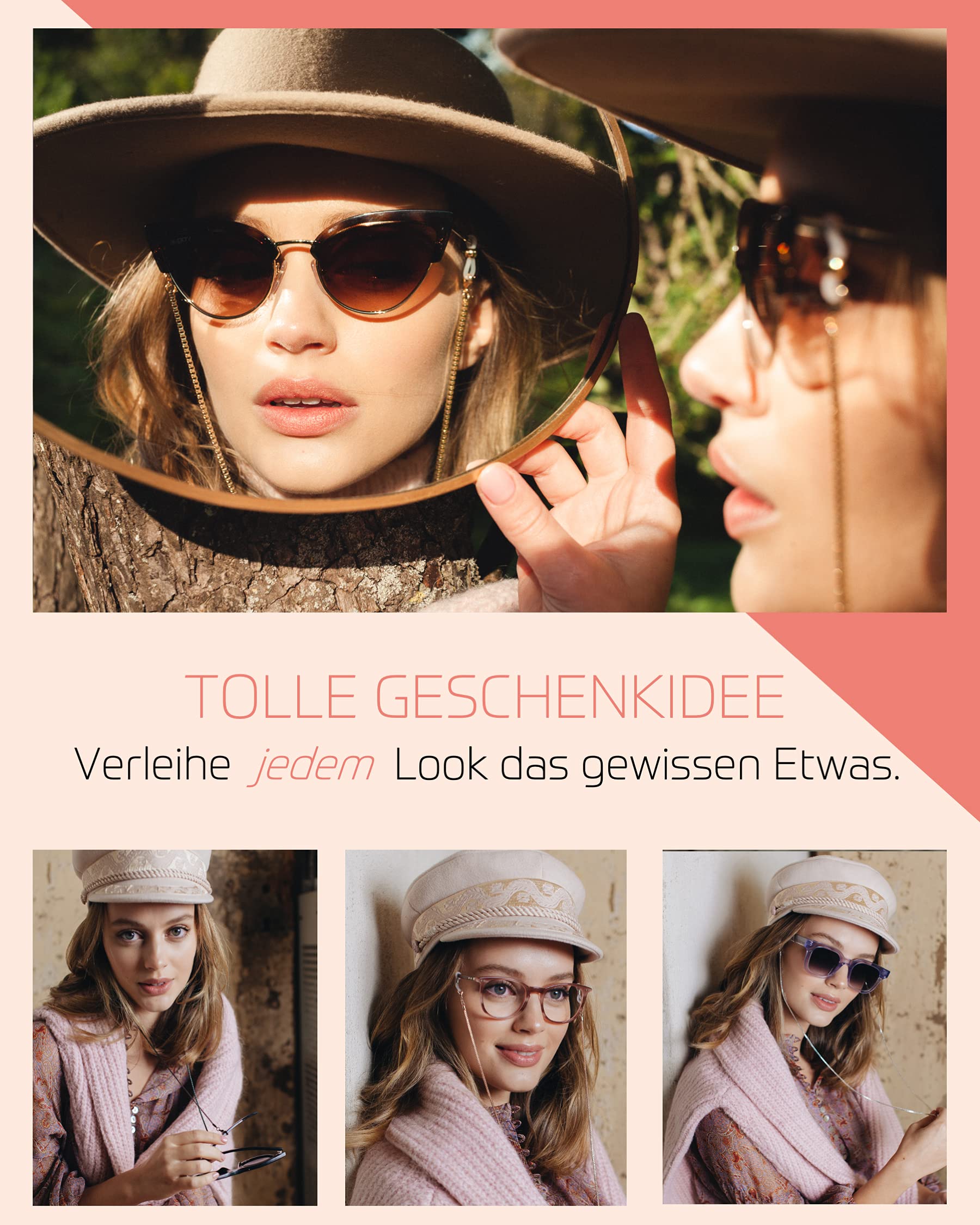 Barcelona – Maskenhalter & Brillenkette Gold und Silber - korrosionsbeständig – einzigartig hochwertige Brillen Kette & Brillenband für Sonnenbrille & Lesebrille - Brillenkette mit Karabiner