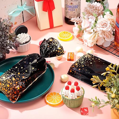 Miniatura 4 de 100 bolsas de plástico para fiestas, bolsas de regalo de celofán con 100 lazos dorados para Navidad, cumpleaños, jubilación, cóctel, boda, fiesta,
