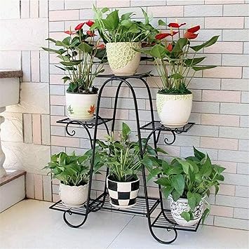 Kundi 6 Tier Plant Stands for Indoors and Outdoors, Flower Pot Holder Shelf for Multi Plants, Black Metal Plant Stand for Patio L-25 x W-9 x H-29 inches (Black) - image, photos