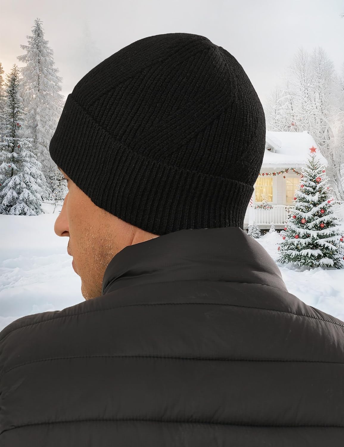 Wool Beanie Hat for Mens Unisex Winter Hats Womens Adults Cuffed Beanies Hiking Knit Skull Cap Warm Fisherman Beanie - Image 2