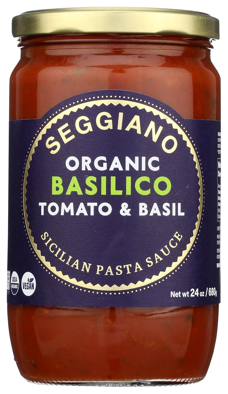 Seggiano Organic Basilico Pasta Sauce, 24oz - Gluten-Free Vegan Tomato Sauce, Non-GMO Certified