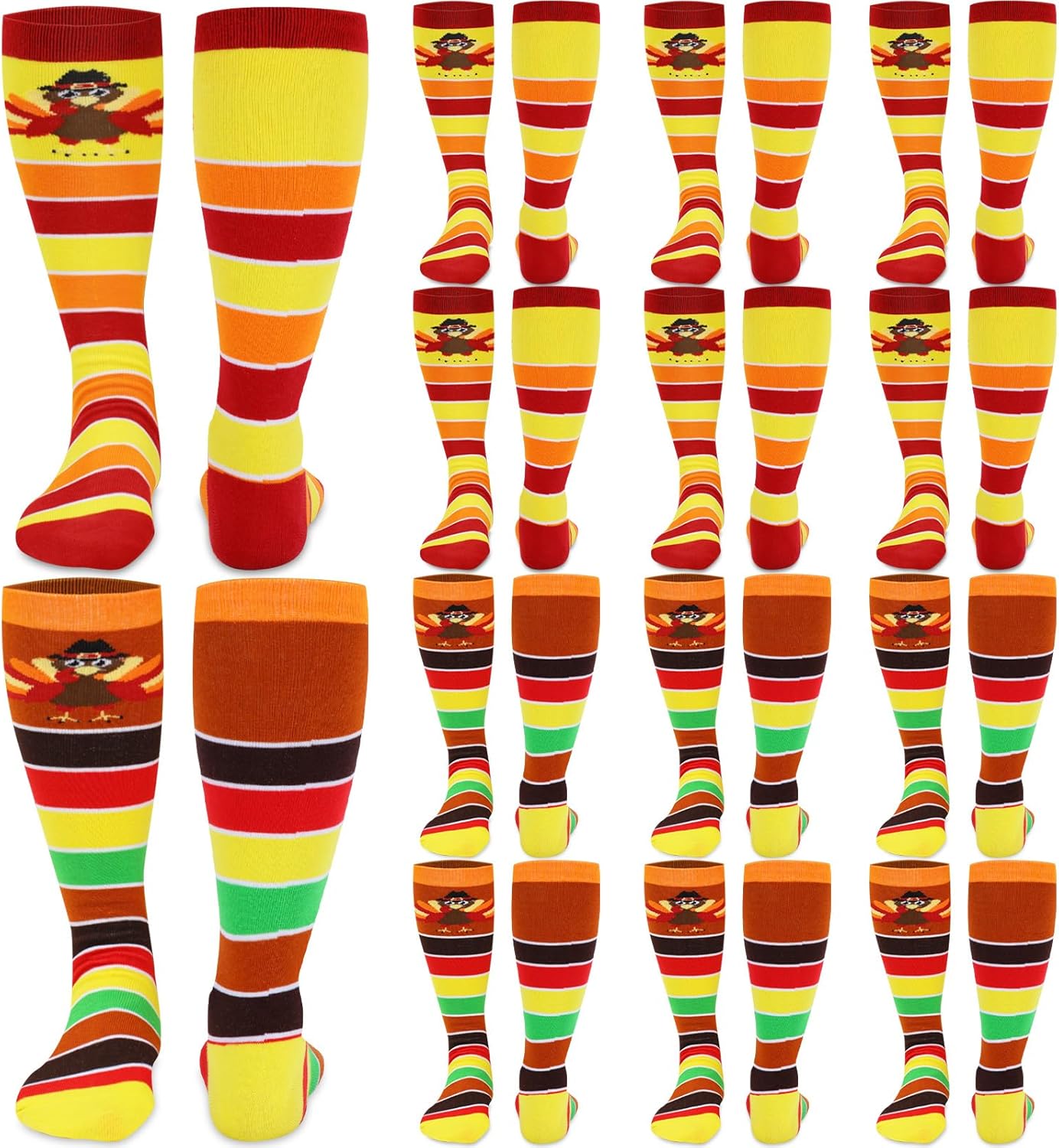 Ramede 12 Pairs Thanksgiving Turkey Socks Holiday Woven Socks Run Mid Calf Socks for Men Women Thanksgiving Accessories
